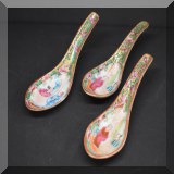 P78. Three rose medallion spoons. 